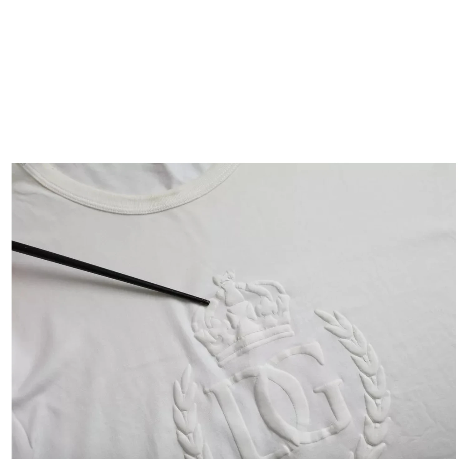 White Logo Embossed Cotton Crewneck T-shirt