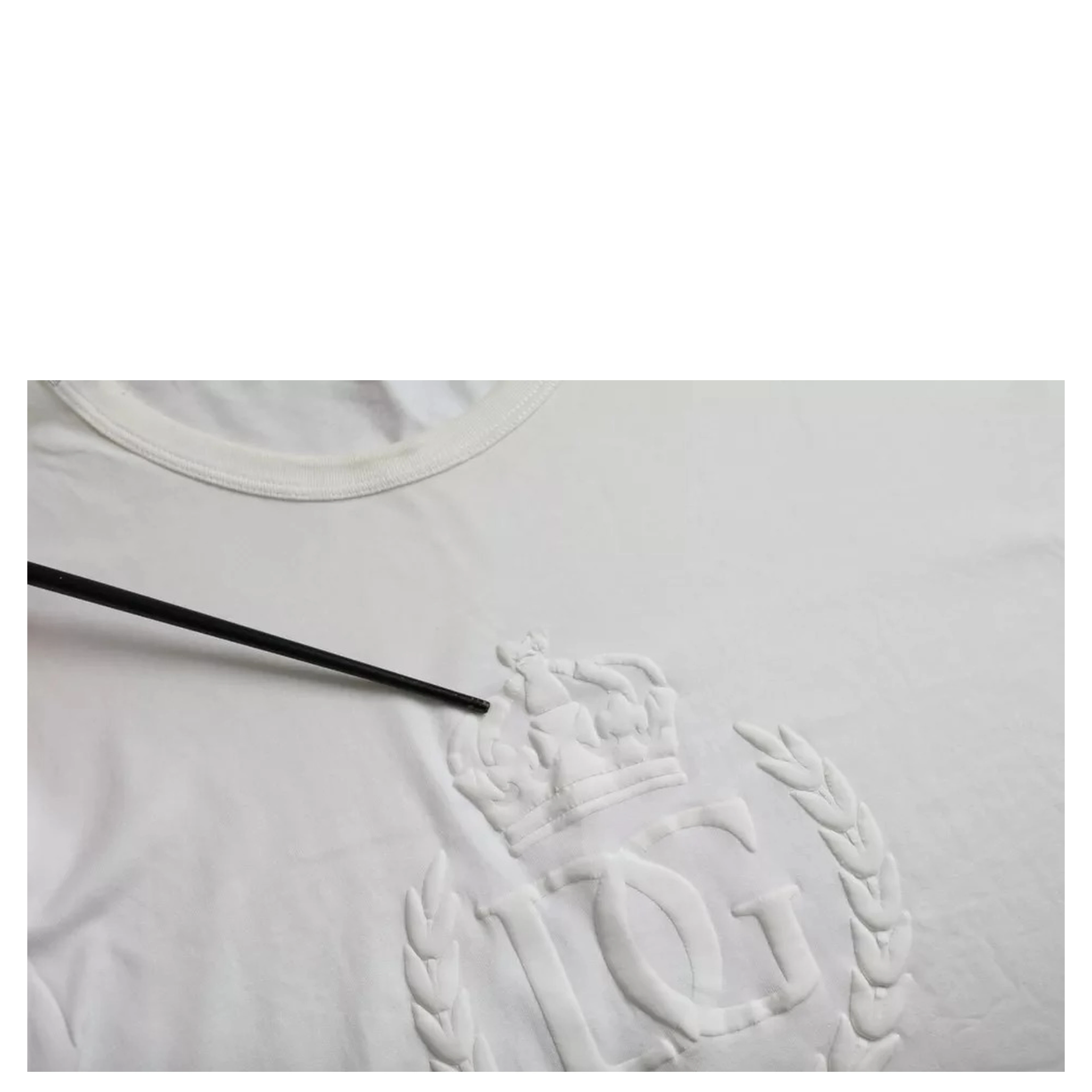 White Logo Embossed Cotton Crewneck T-shirt