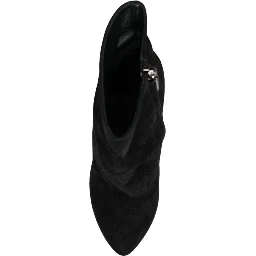 Black Suede Leather Mid Calf Boots Shoes