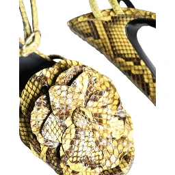 Yellow Exotic Leather Ankle Strap Heels Sandals Shoes