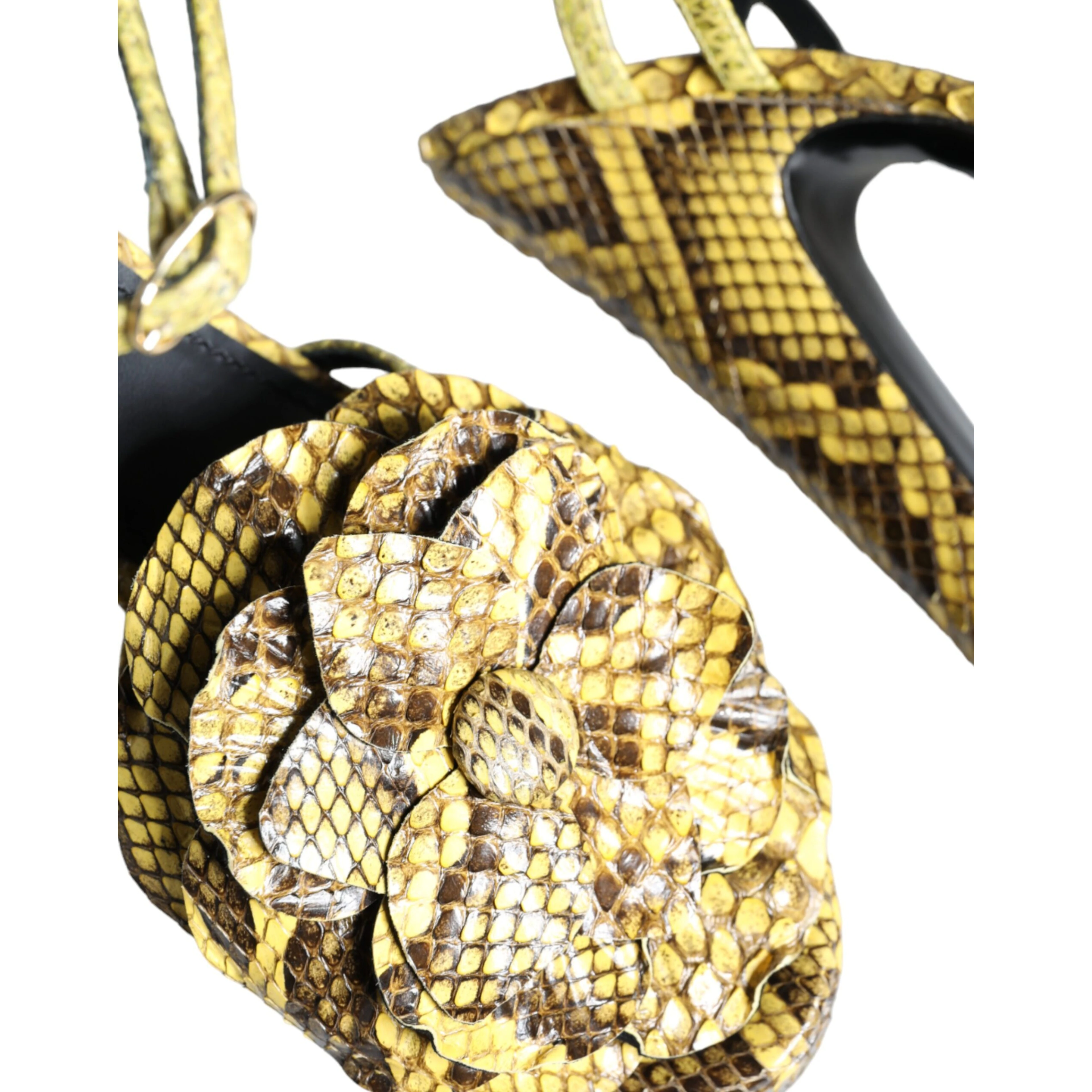 Yellow Exotic Leather Ankle Strap Heels Sandals Shoes