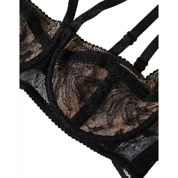 Black Floral Lace Nylon Balconcino Bra Underwear
