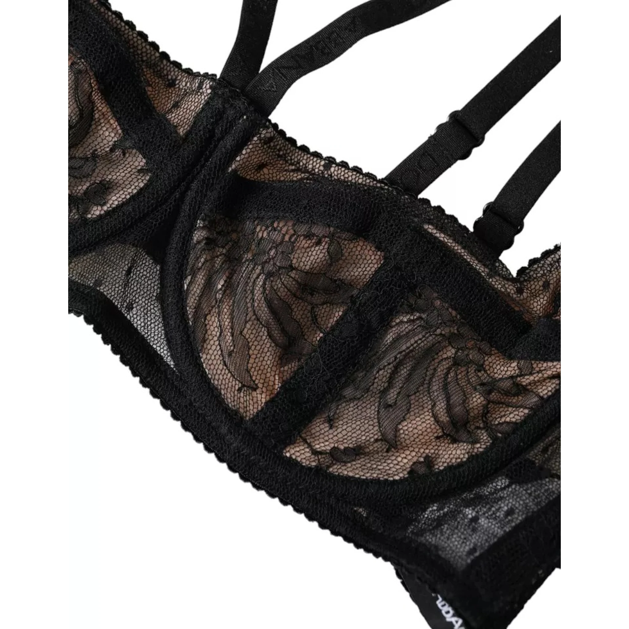 Black Floral Lace Nylon Balconcino Bra Underwear