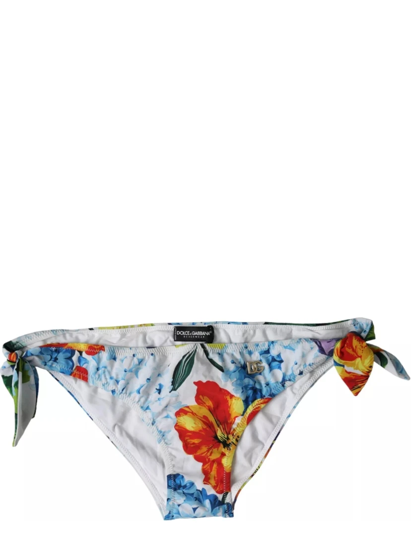 White Floral Print Swimsuit Bikini Bottom Swimwear