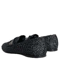 Black Woven Raffia Slip On Loafers Men Shoes