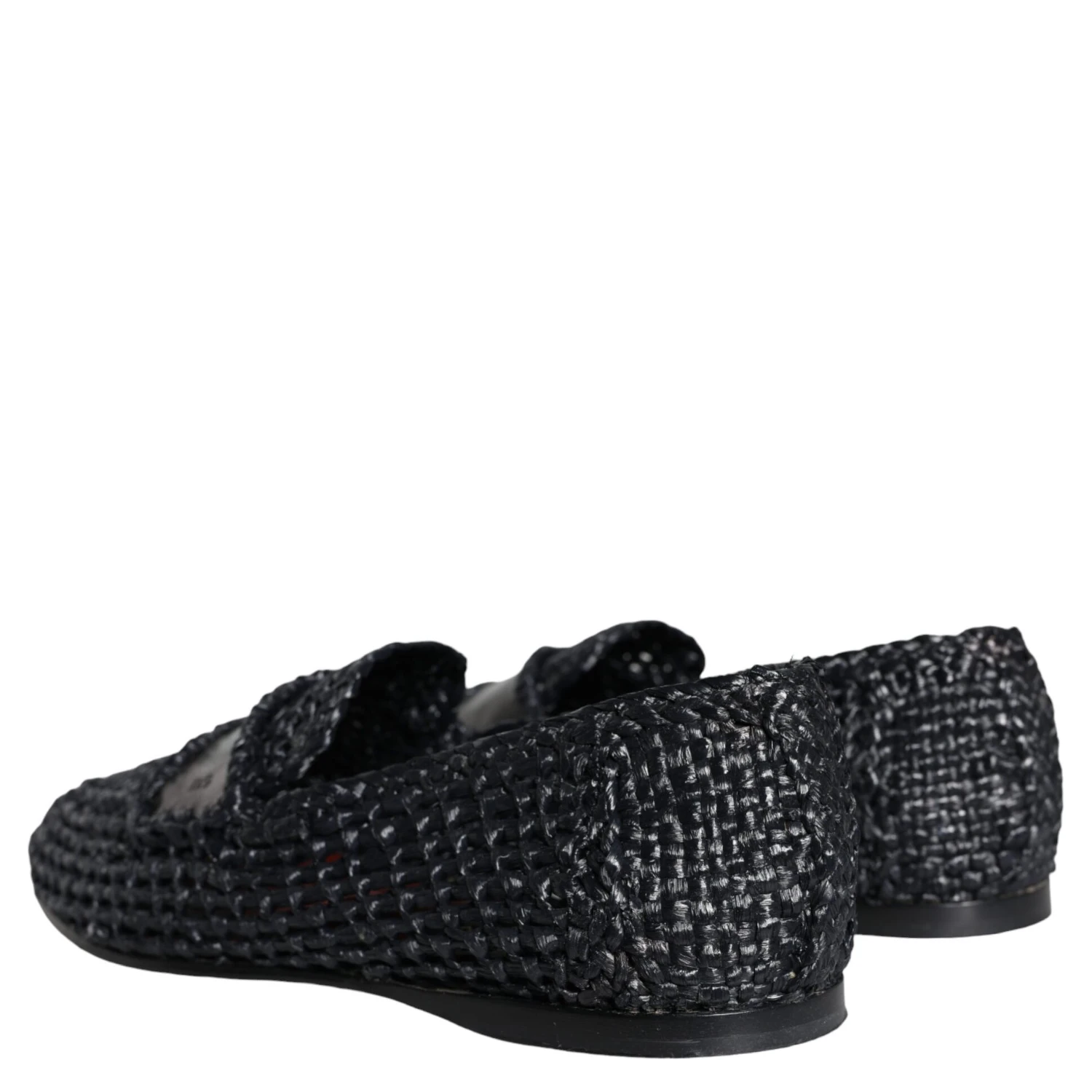 Black Woven Raffia Slip On Loafers Men Shoes