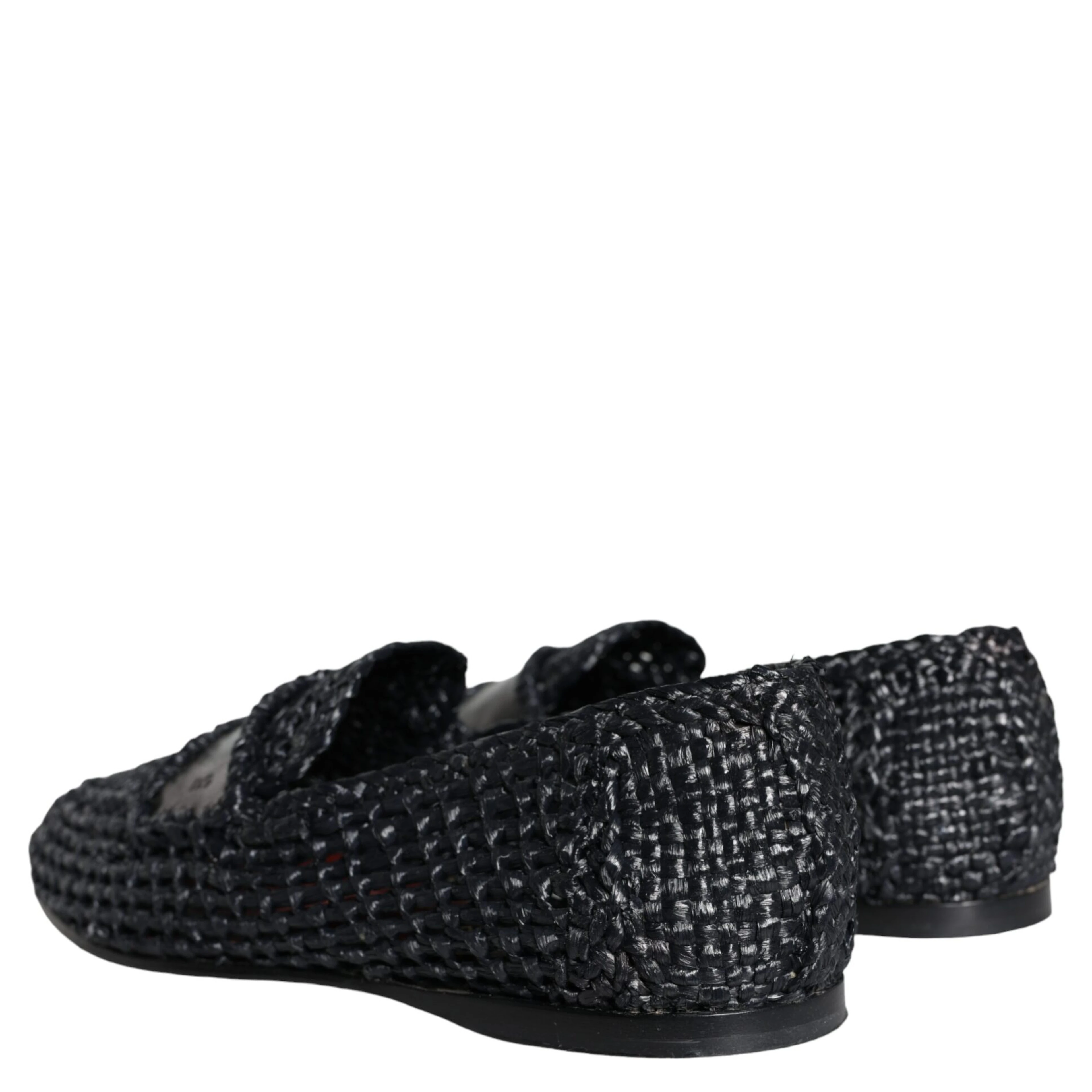 Black Woven Raffia Slip On Loafers Men Shoes