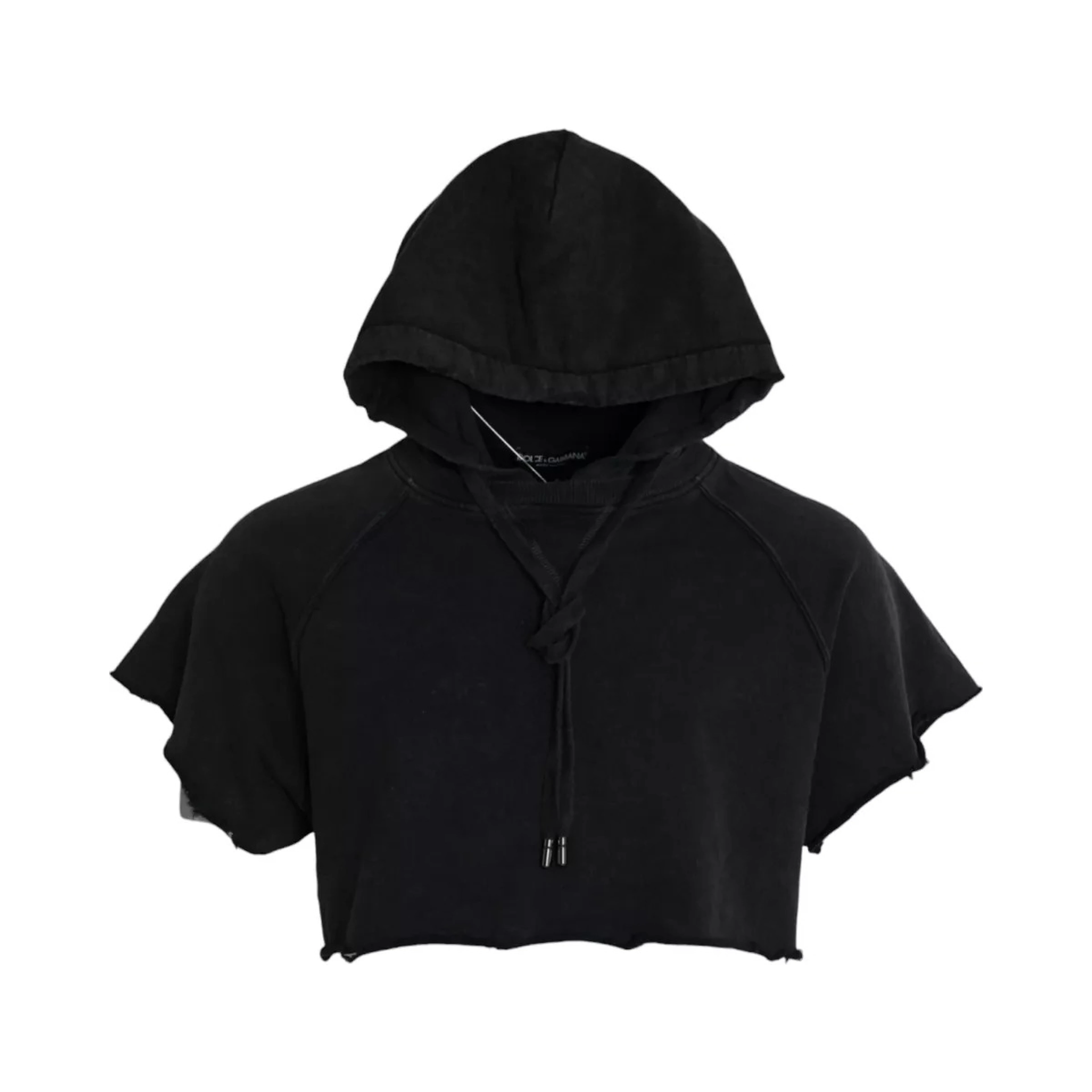 Black Cotton Hooded Short Sleeves Cropped T-shirt
