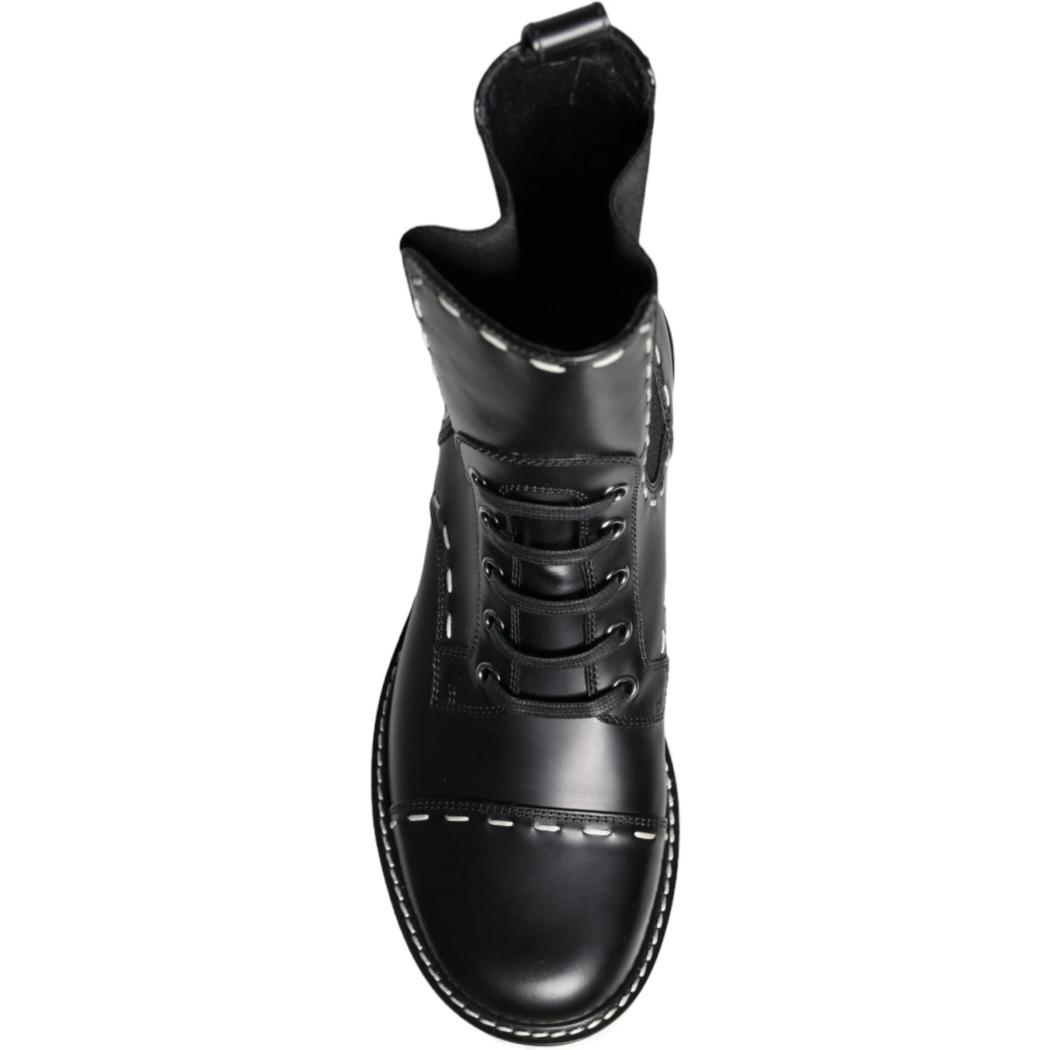 Black Leather Combat Mid Calf Boots Shoes