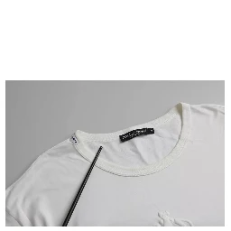 White Logo Embossed Cotton Crewneck T-shirt
