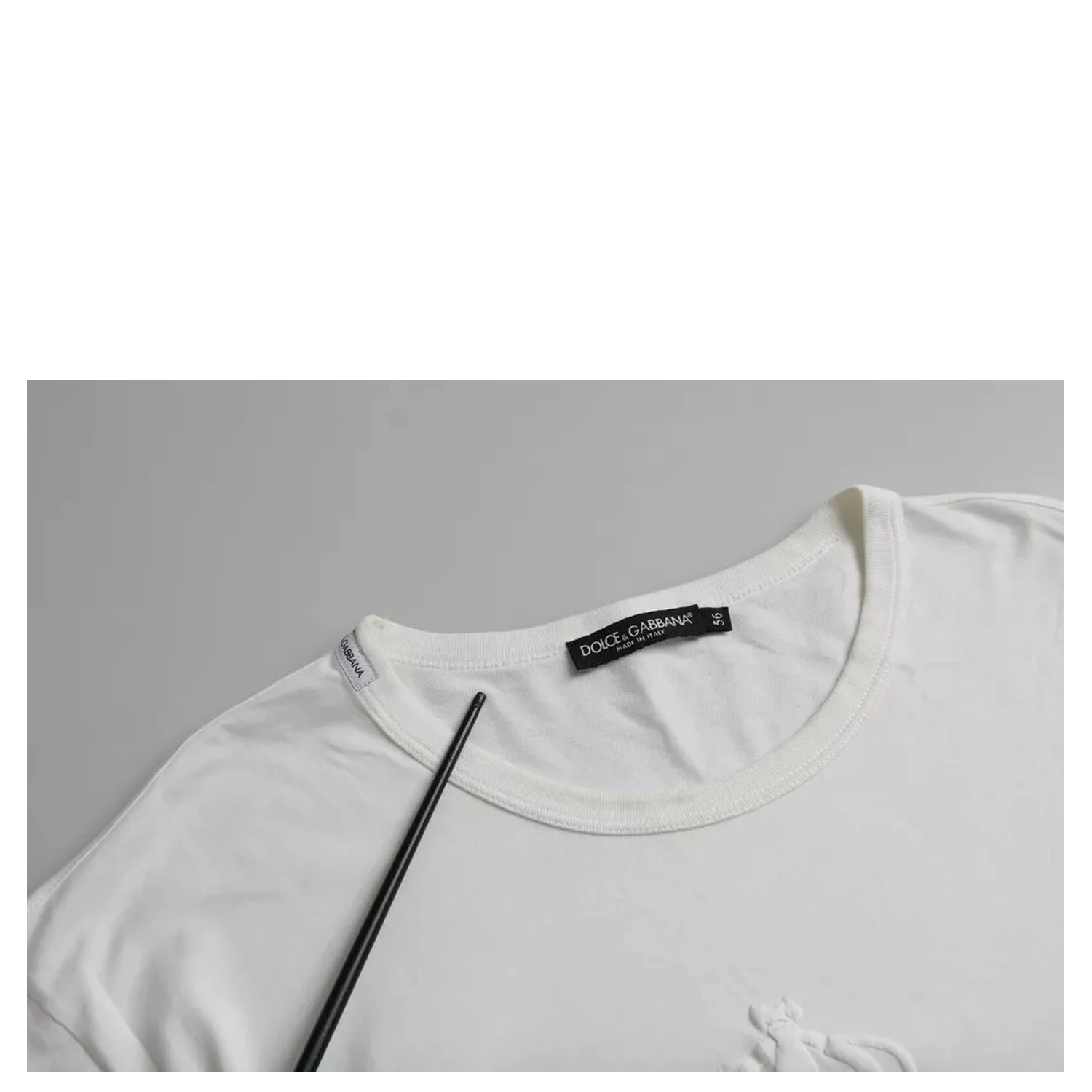 White Logo Embossed Cotton Crewneck T-shirt