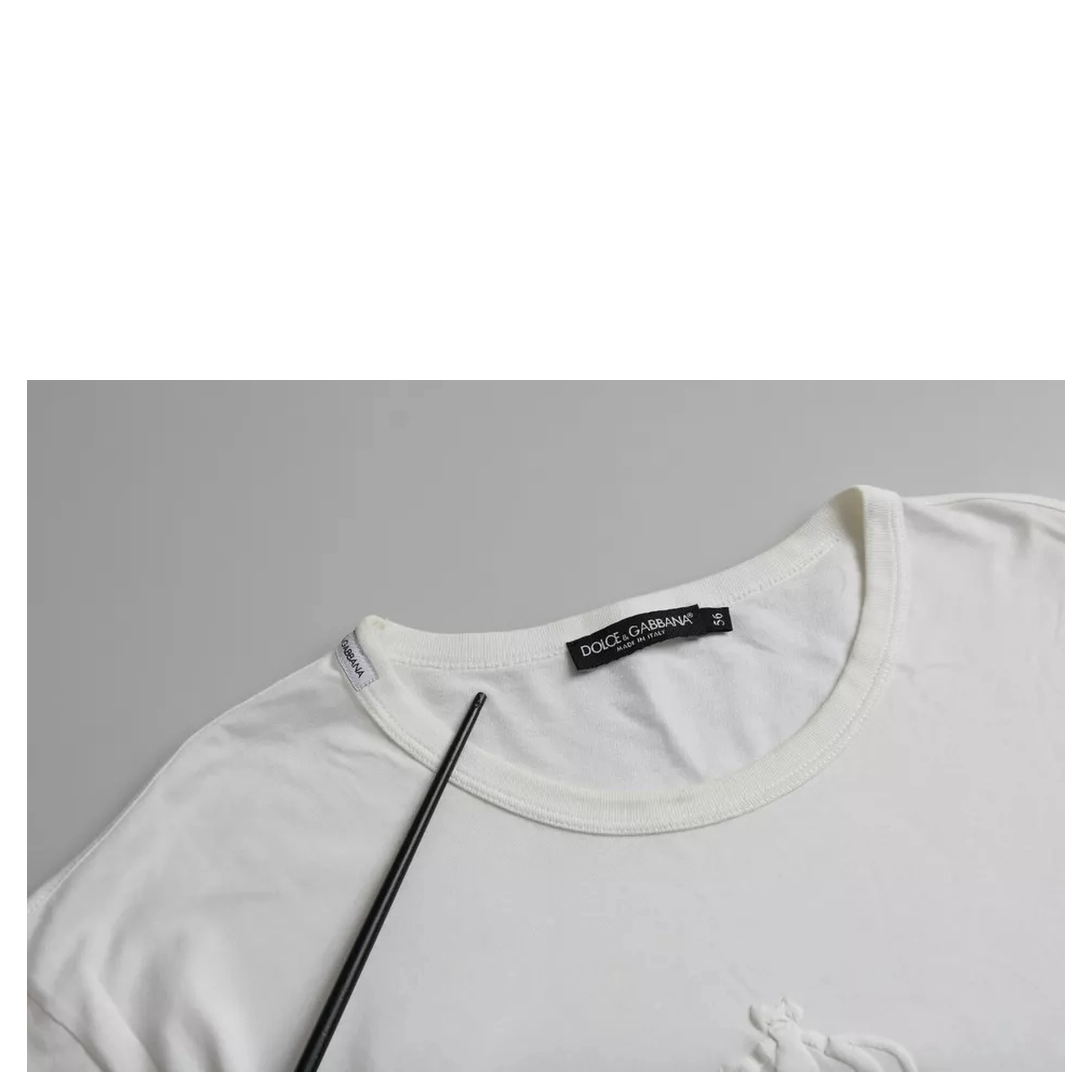 White Logo Embossed Cotton Crewneck T-shirt