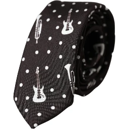 Black Guitar Print Silk Adjustable Tie