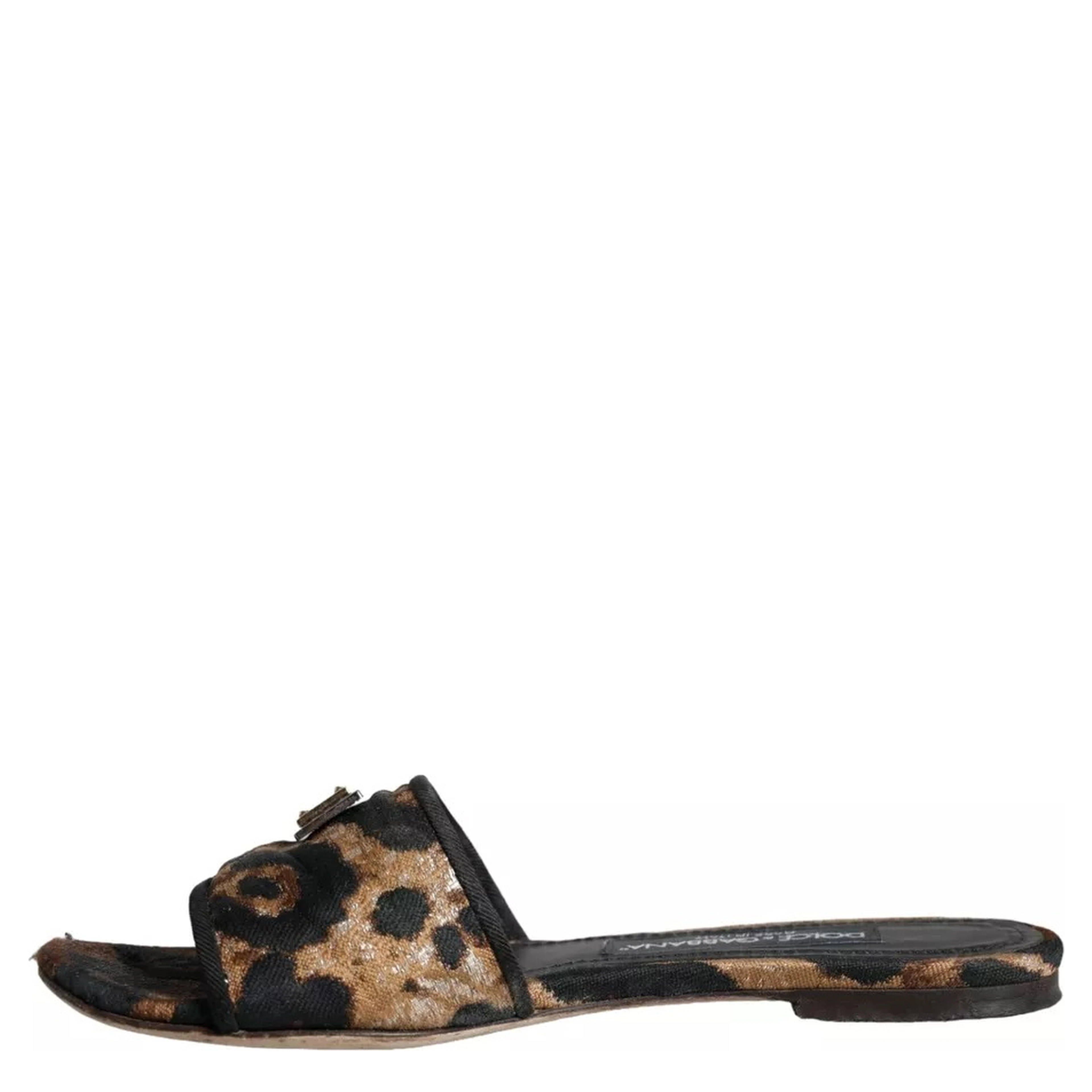 Brown Leopard Logo Slides Flats Sandals Shoes