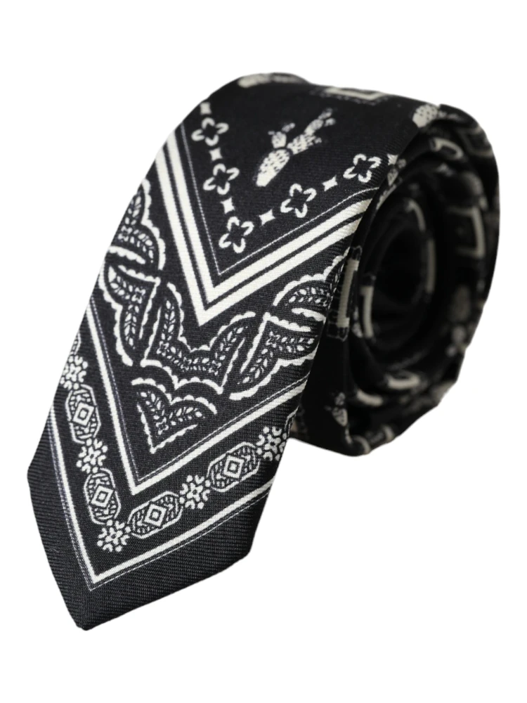 Black Patterned 100%Silk Adjustable Tie