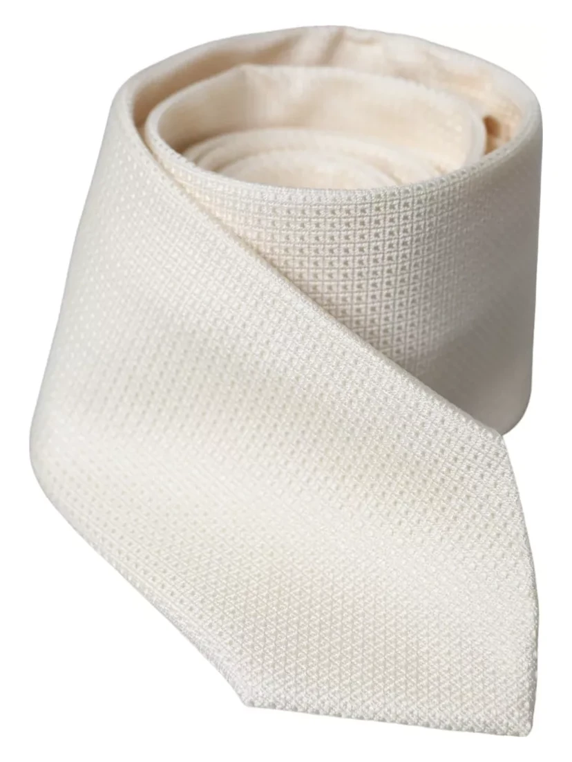 Off White Patterned Silk Classic Adjustable Tie