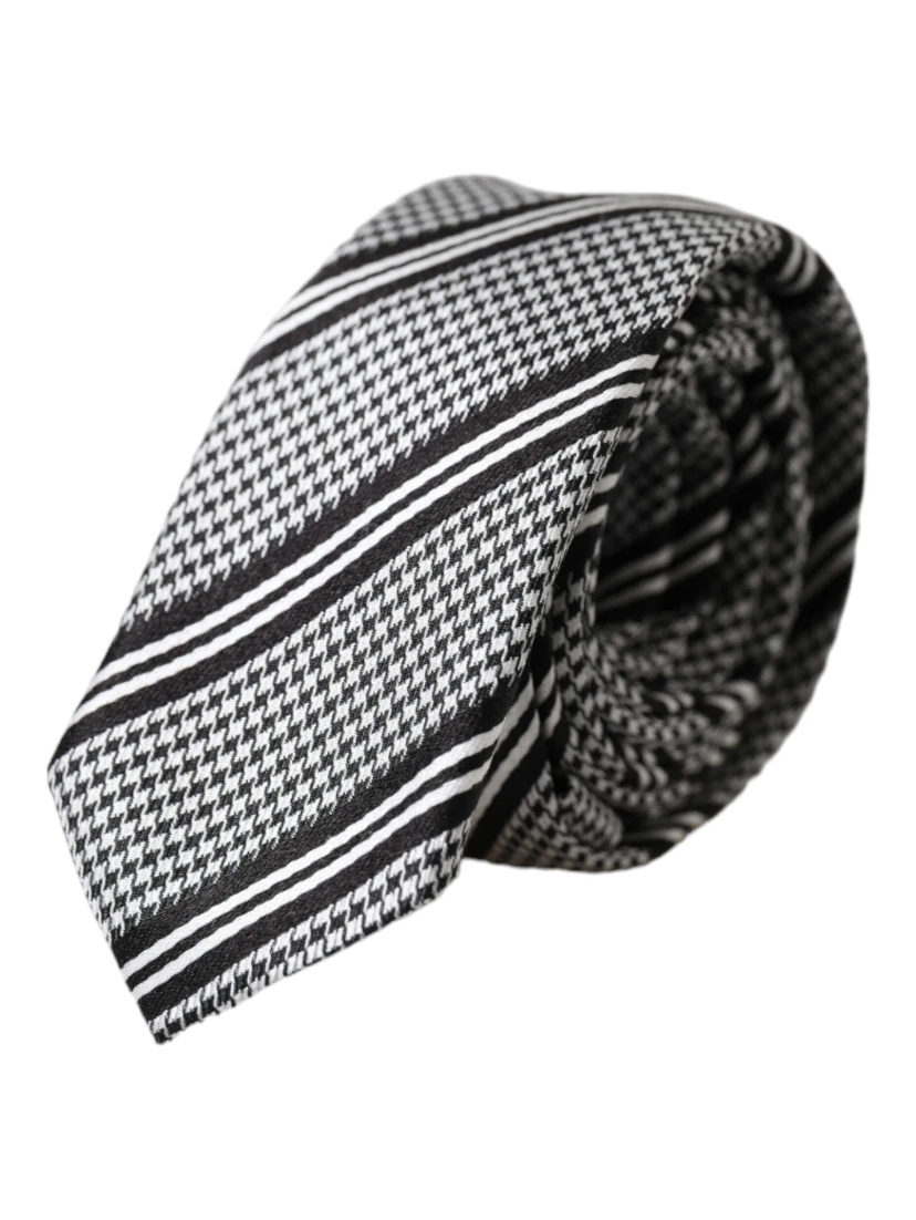 Black White Stripes Silk Adjustable Tie