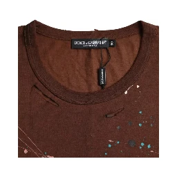 Brown Color Splash Cotton Crew Neck T-shirt