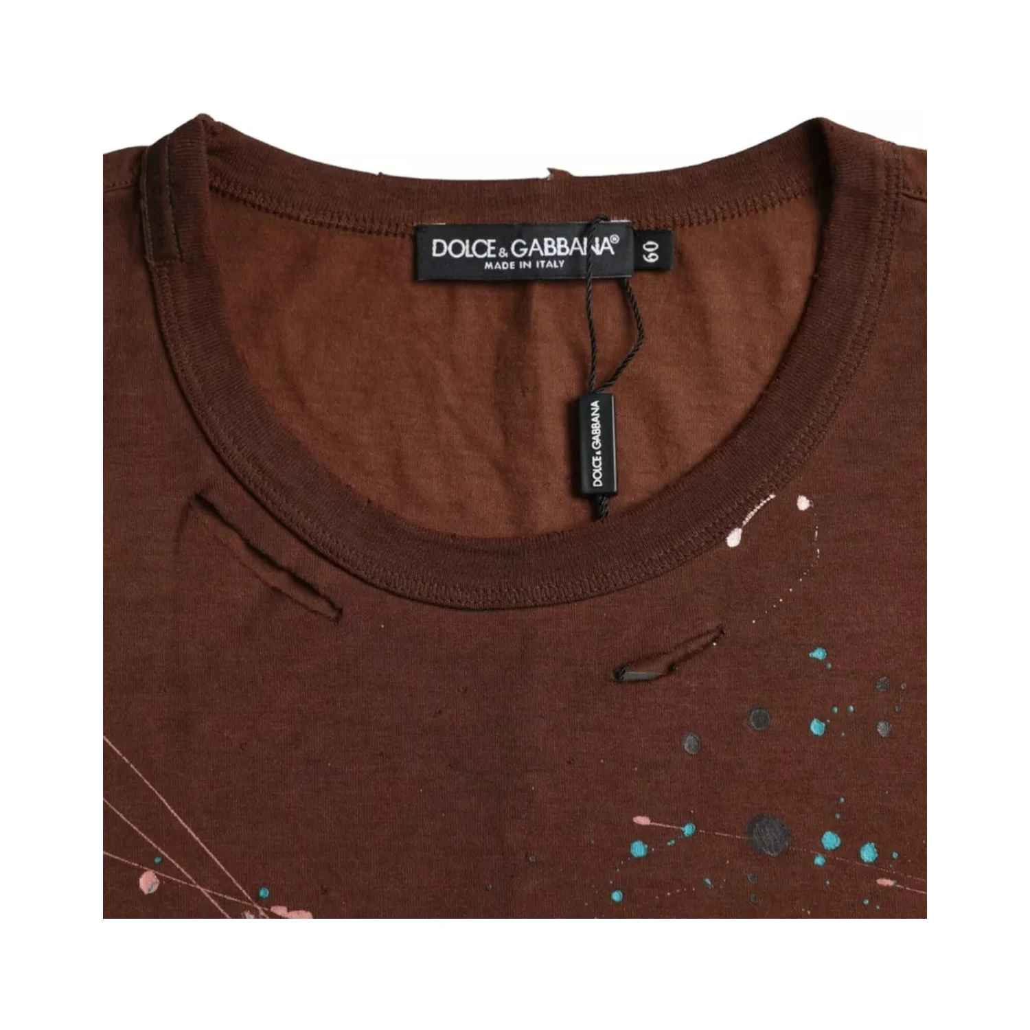 Brown Color Splash Cotton Crew Neck T-shirt