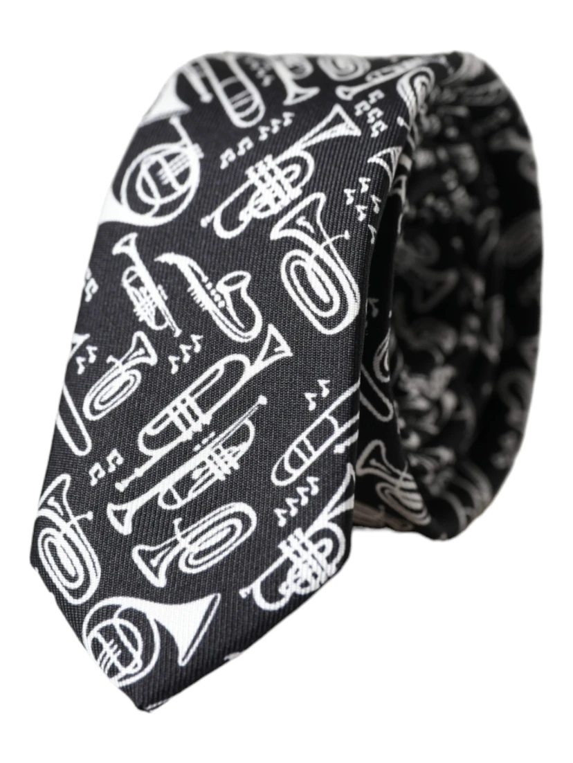 Black Trumpet Print Silk Adjustable Tie