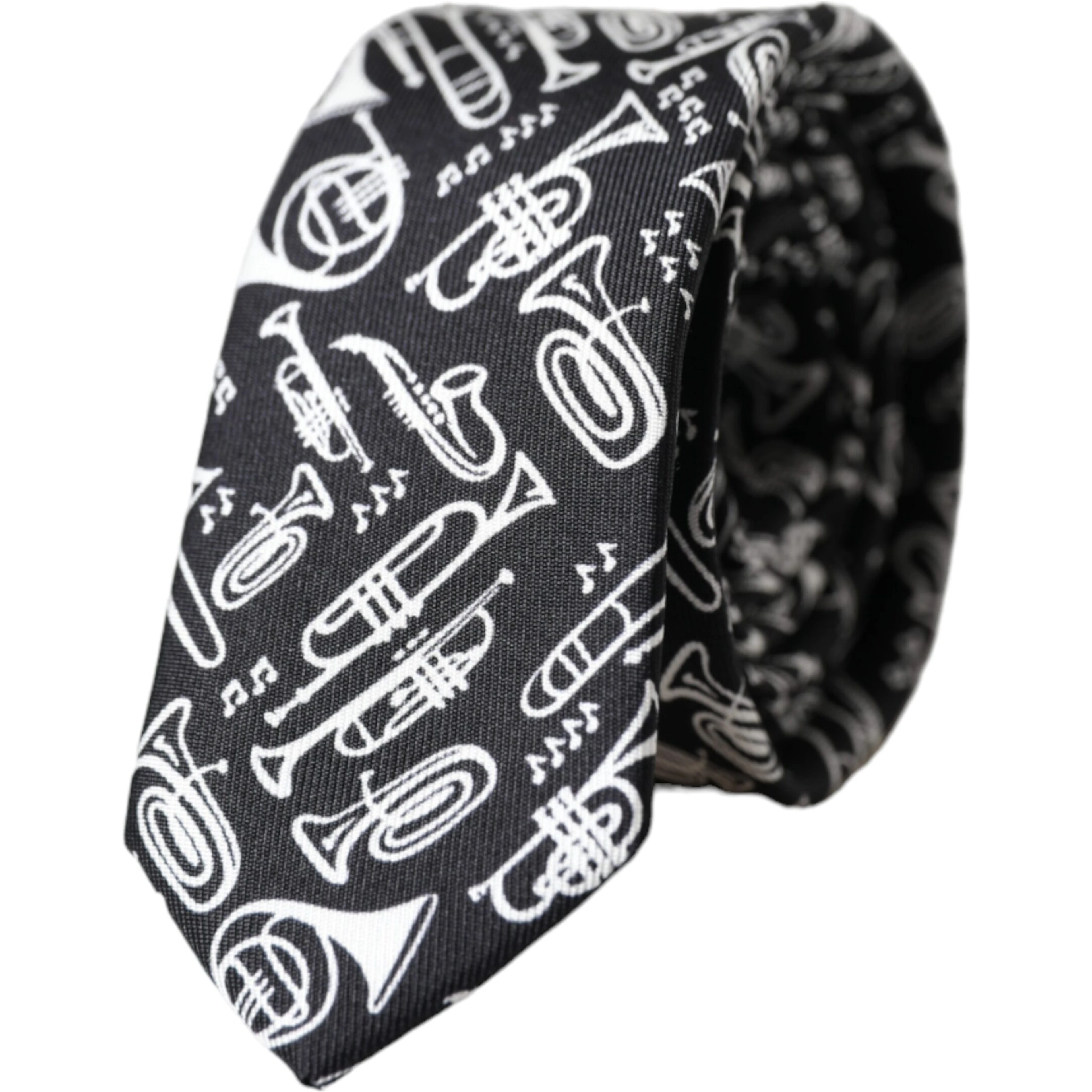 Black Trumpet Print Silk Adjustable Tie