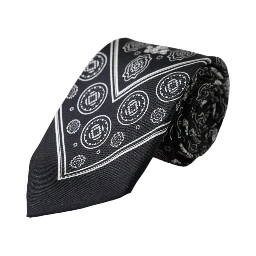 Black Patterned 100%Silk Adjustable Tie