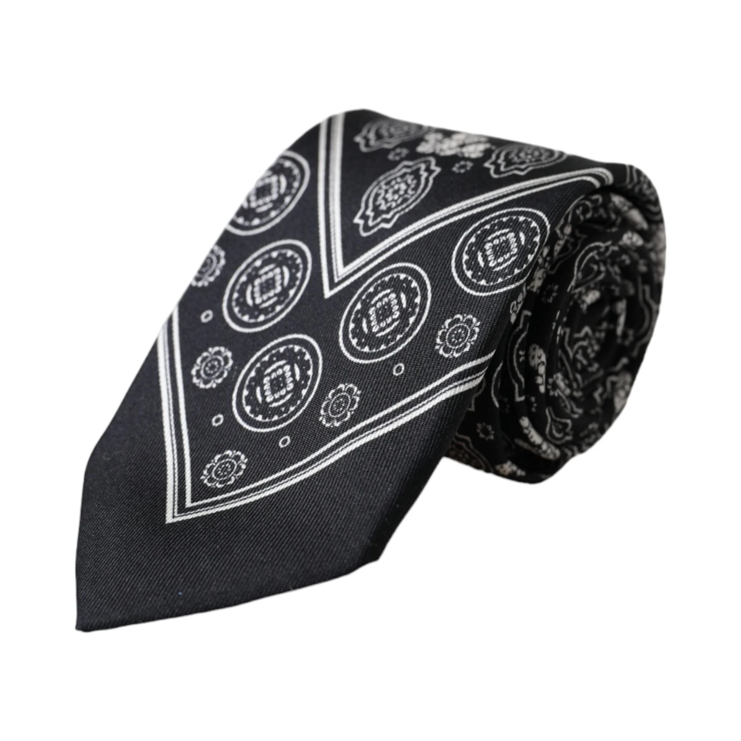 Black Patterned 100%Silk Adjustable Tie