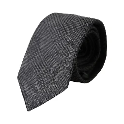 Dark Gray Plaid Patterned Silk Adjustable Men Tie
