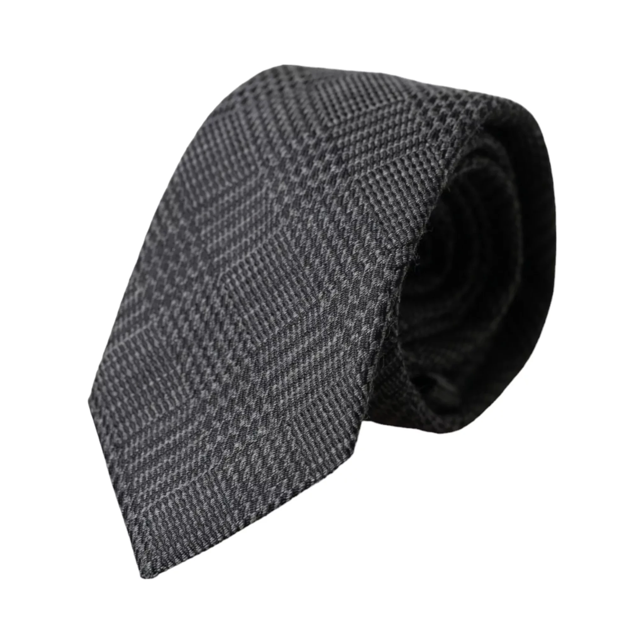 Dark Gray Plaid Patterned Silk Adjustable Men Tie