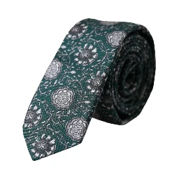 Green Floral Print Silk Adjustable Men Tie