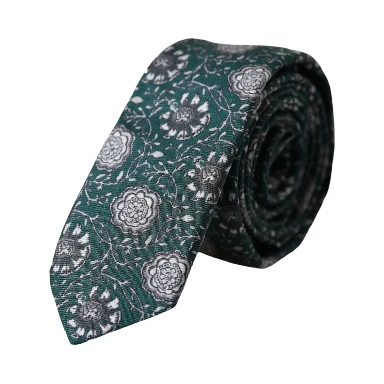 Green Floral Print Silk Adjustable Men Tie