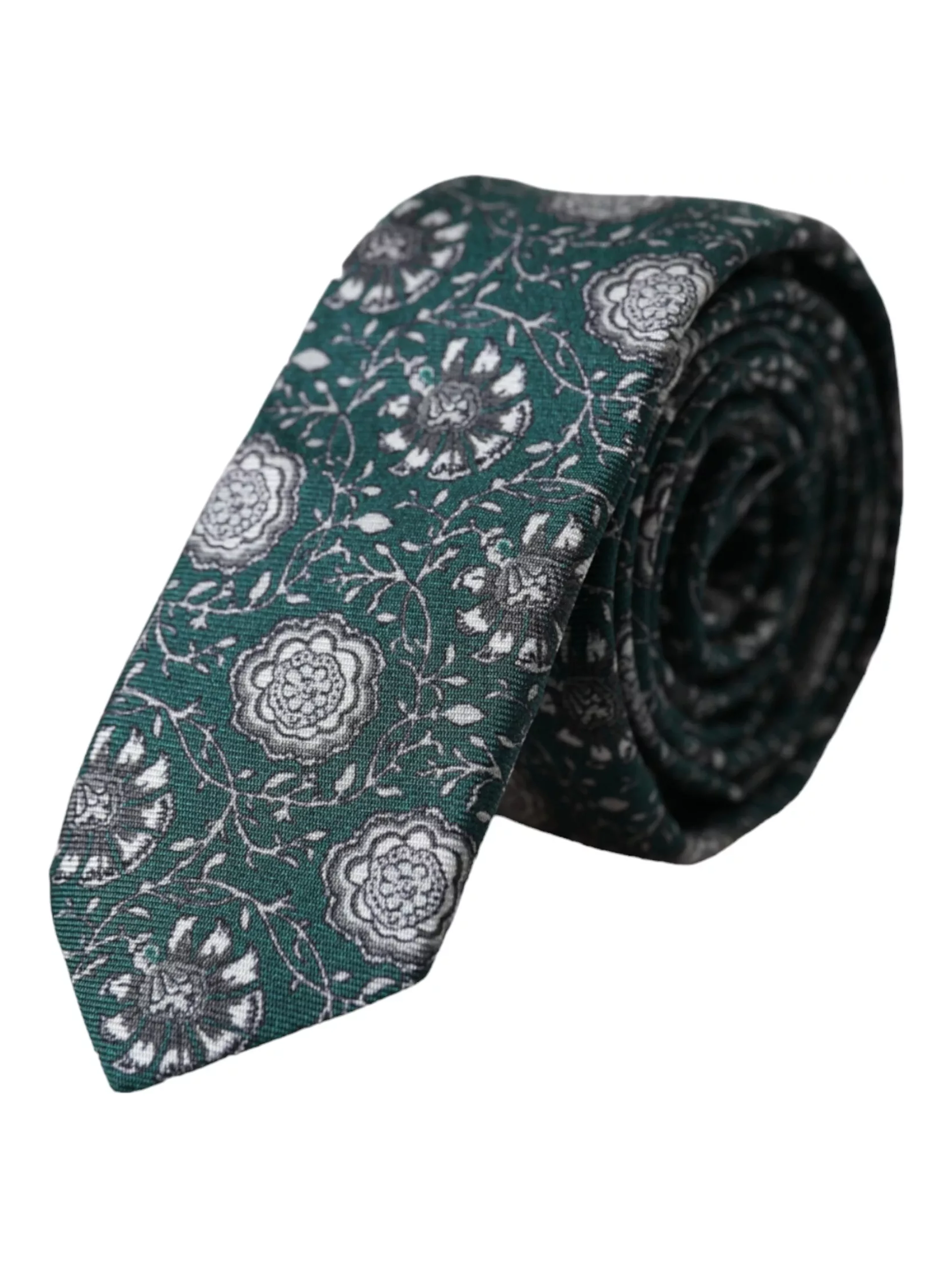 Green Floral Print Silk Adjustable Men Tie