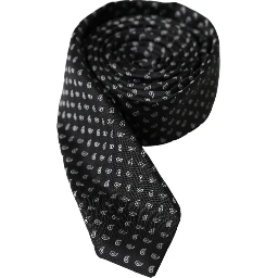 Black Jacquard Patterned Silk Adjustable Men Tie