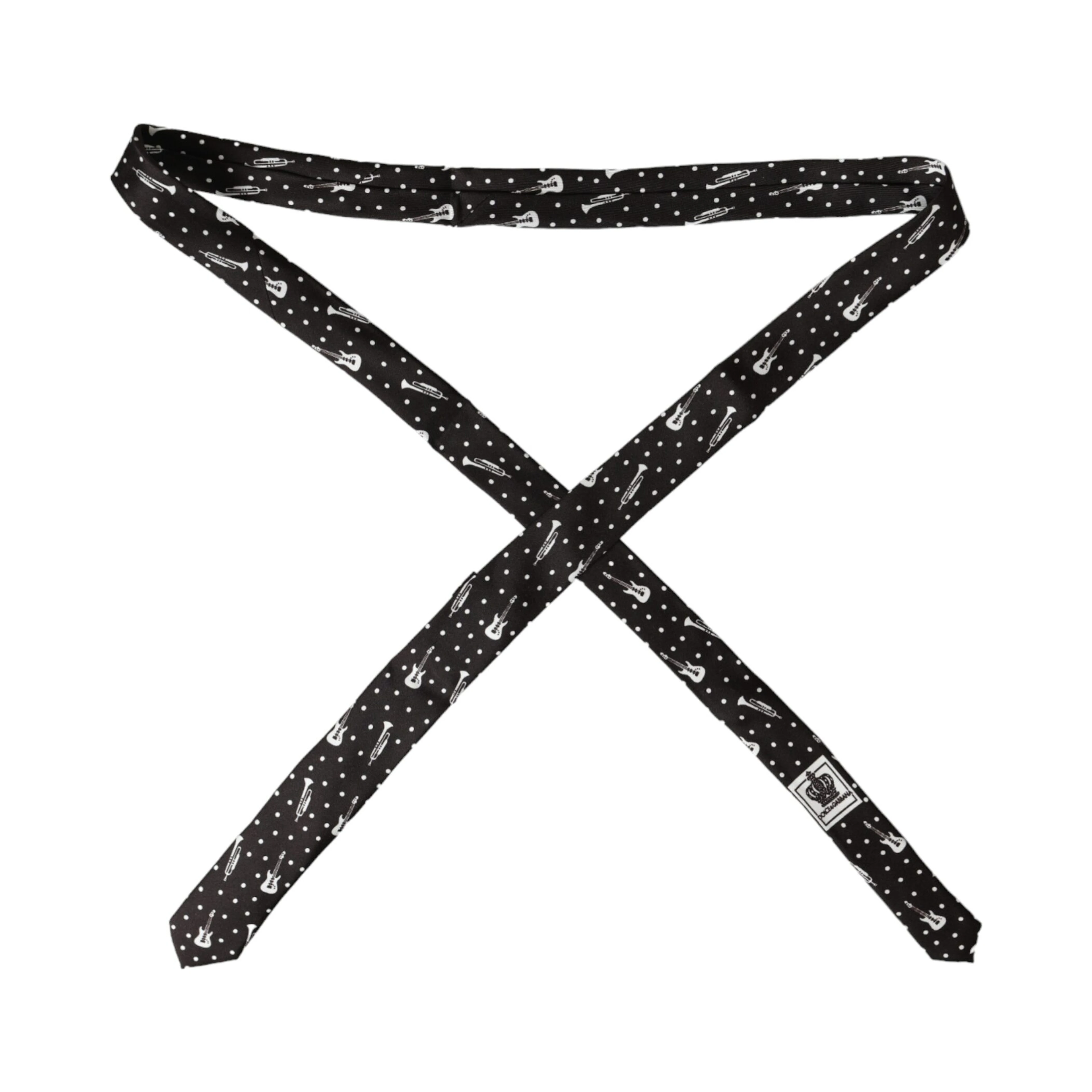 Black Guitar Print Silk Adjustable Tie