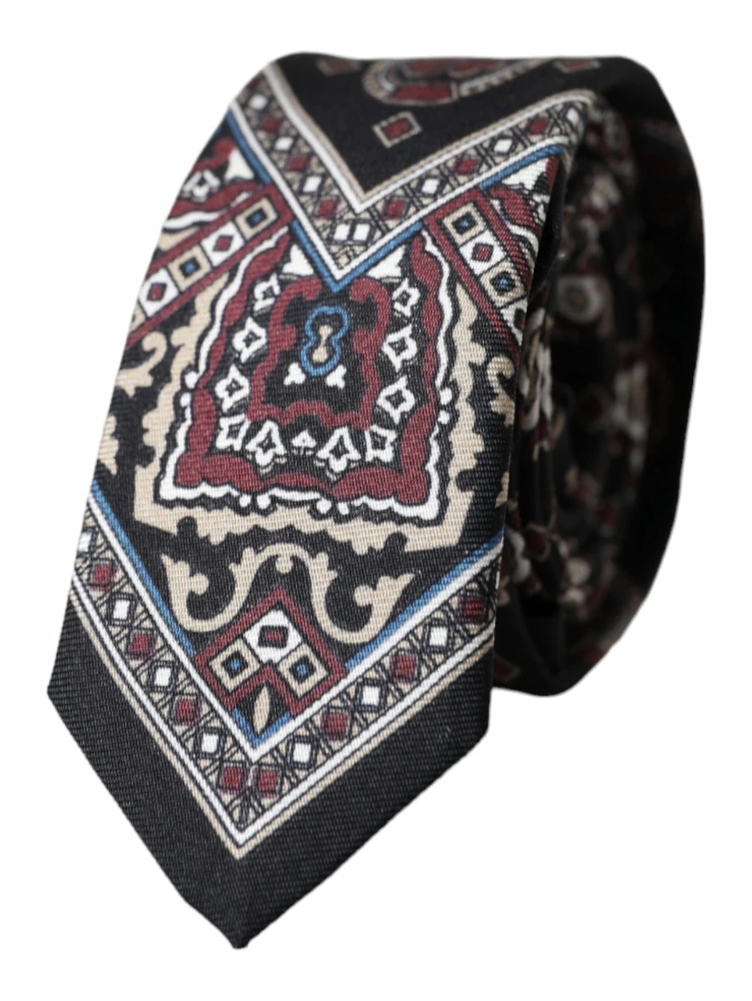 Black Printed 100% Silk Adjustable Men Tie