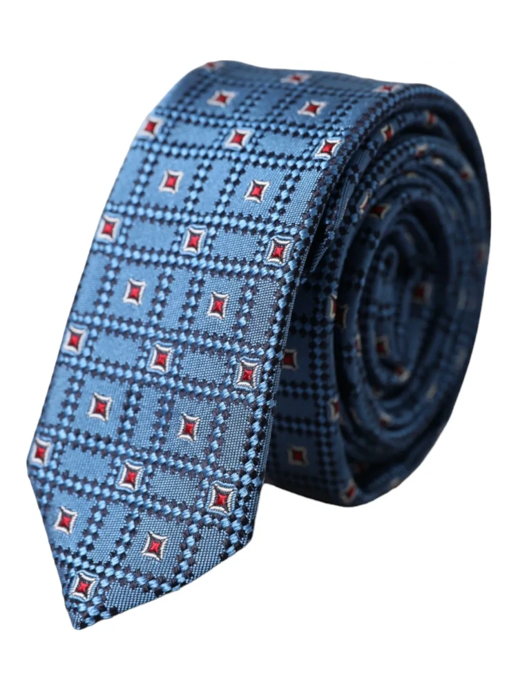 Blue Patterned 100% Silk Adjustable Men Tie