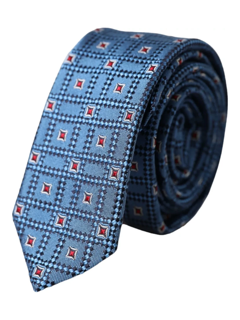 Blue Patterned 100% Silk Adjustable Men Tie