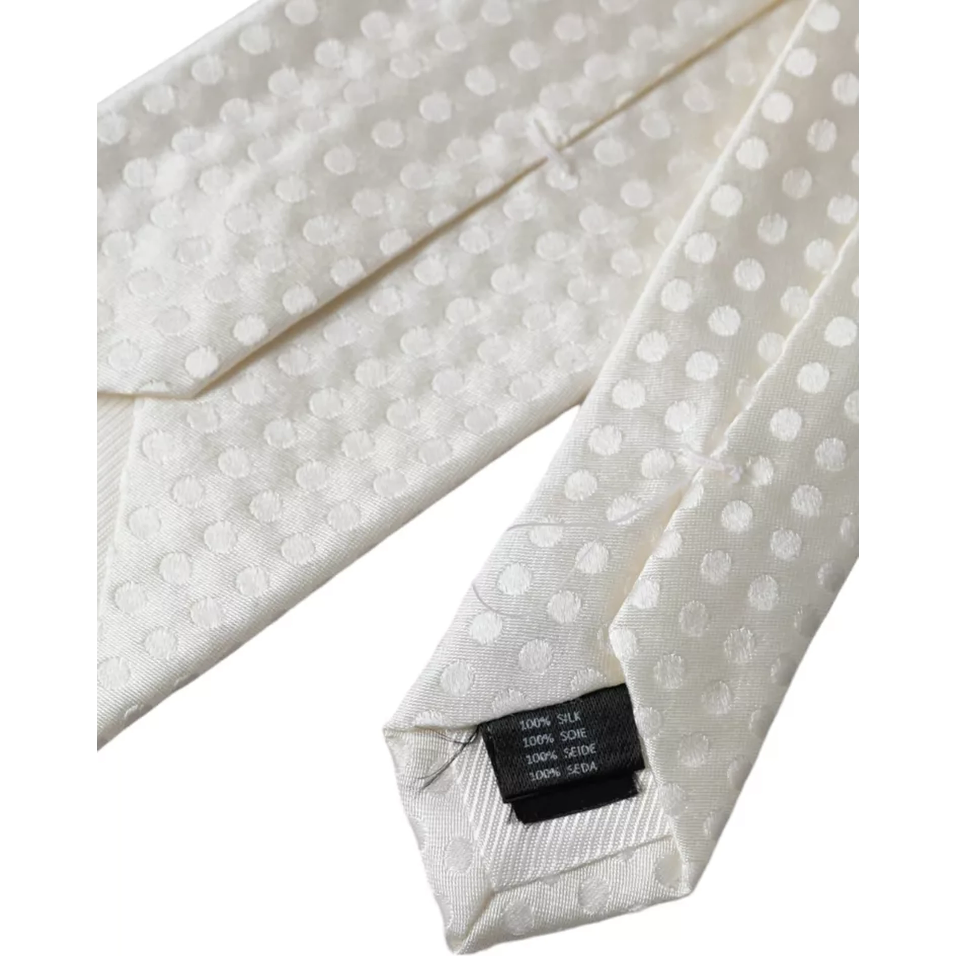 White Dotted Silk Classic Adjustable Men Tie