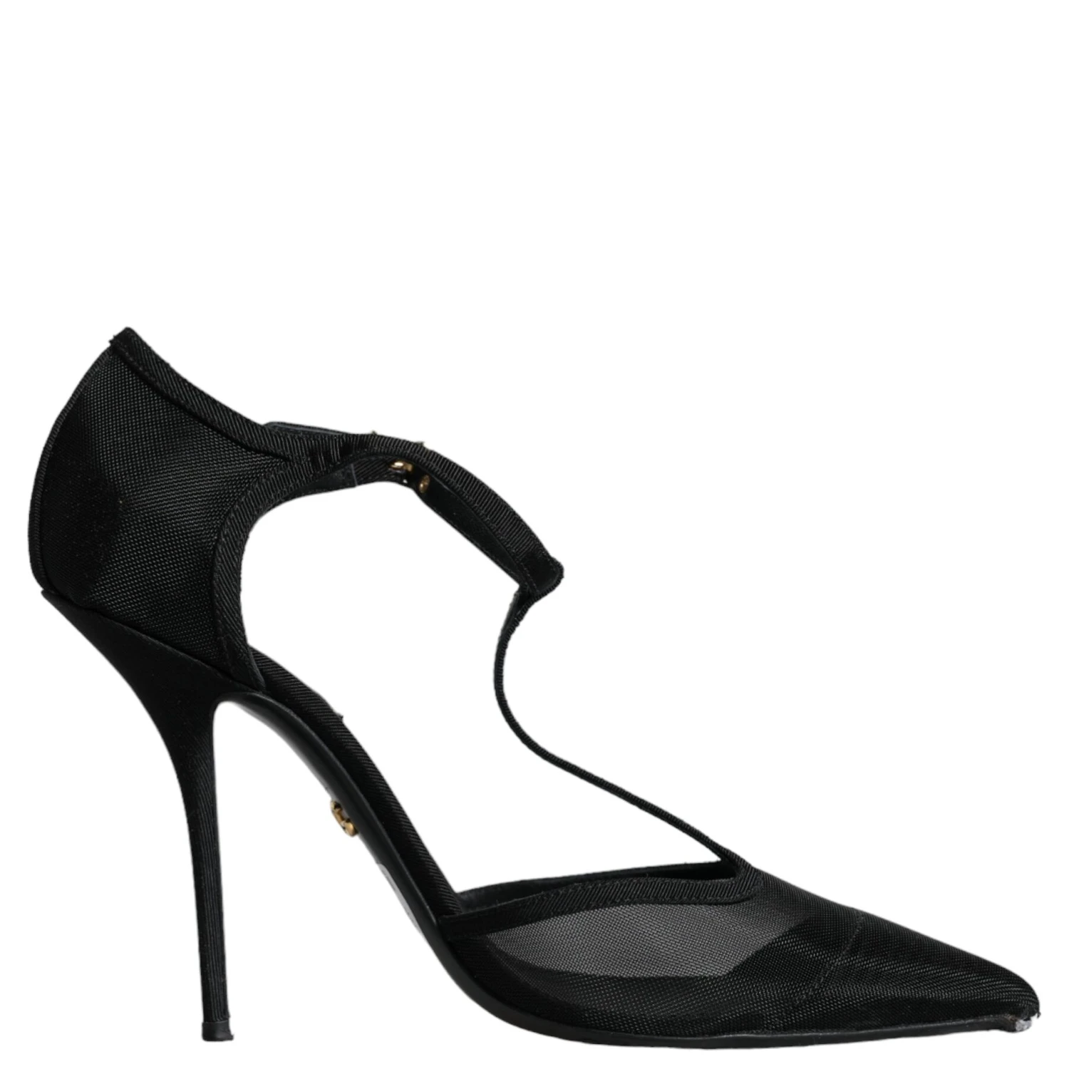 Black Mesh T-strap Stiletto High Heels Shoes