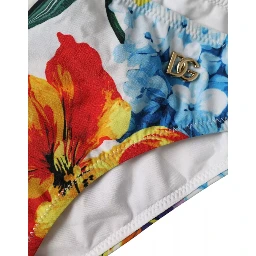 White Floral Print Swimsuit Bikini Bottom Swimwear