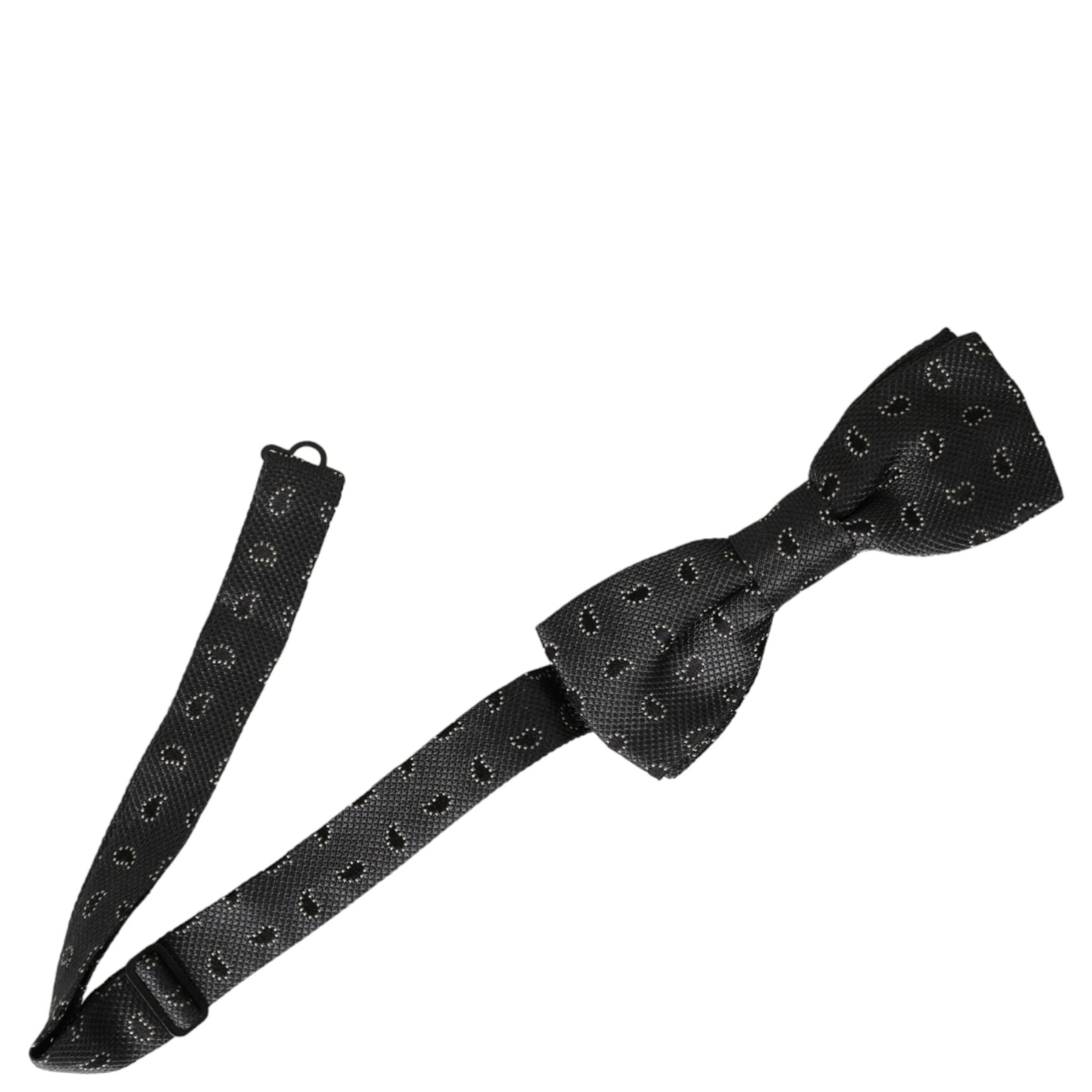 Black Silk Patterned Adjustable Neck Men Bow Tie
