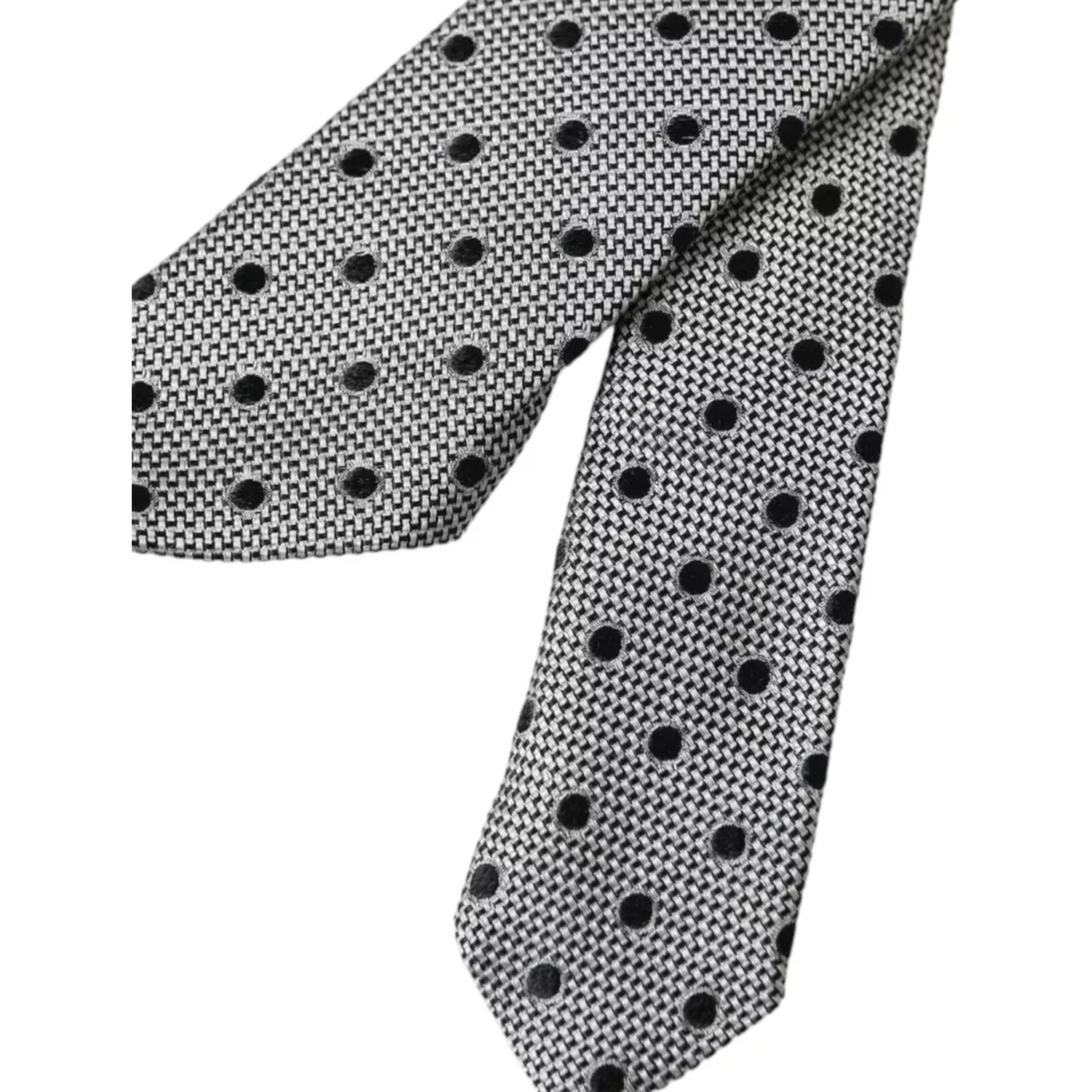 Black White Dot Fantasy Silk Adjustable Men Tie