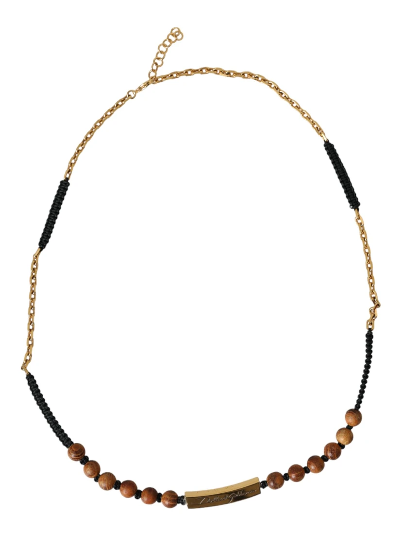 Black Gold Wooden Beaded Logo Pendant