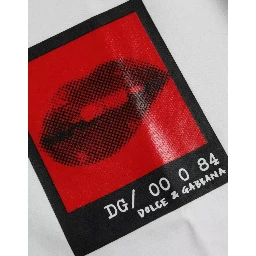 White Red Lips Print Cotton Men T-shirt