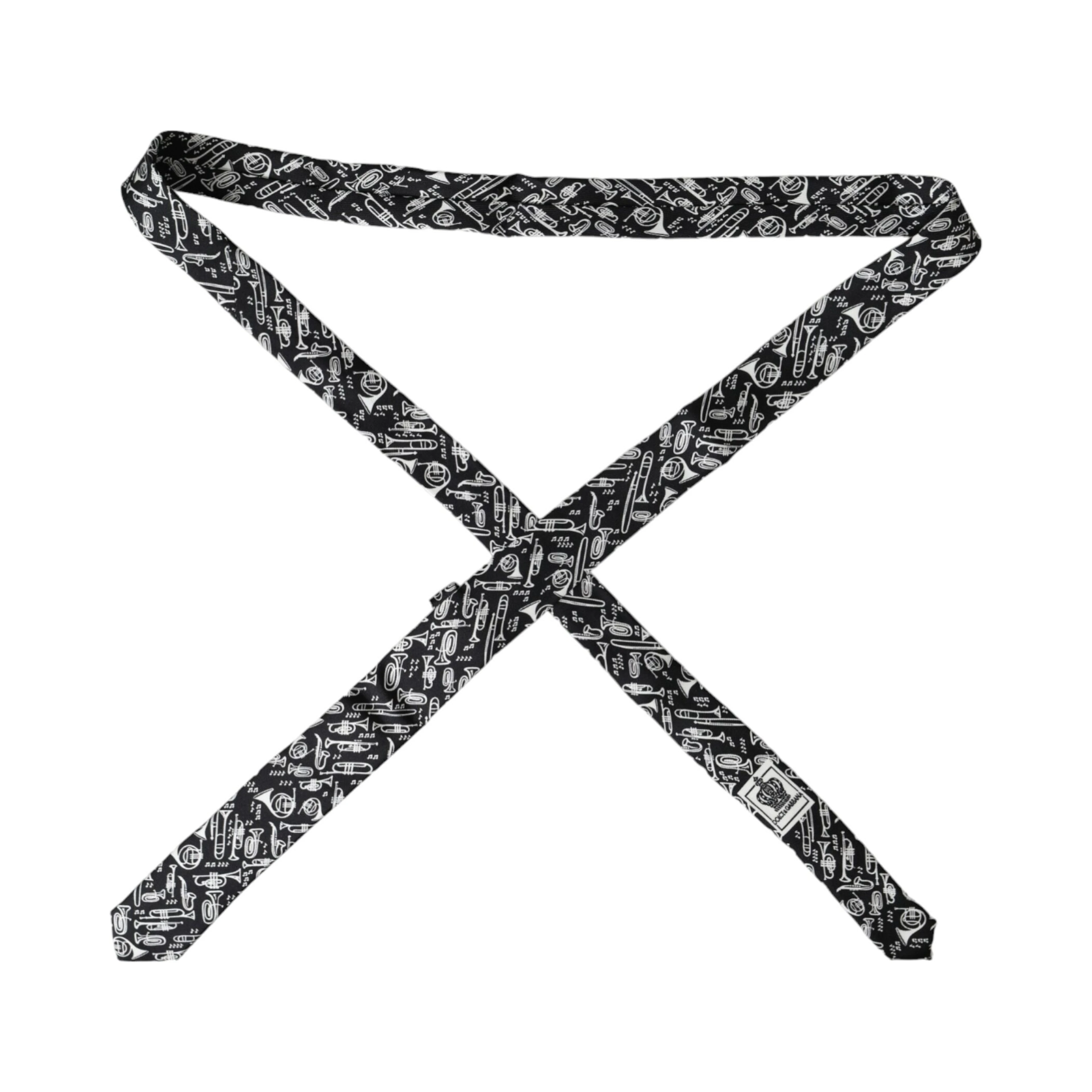 Black Trumpet Print Silk Adjustable Tie