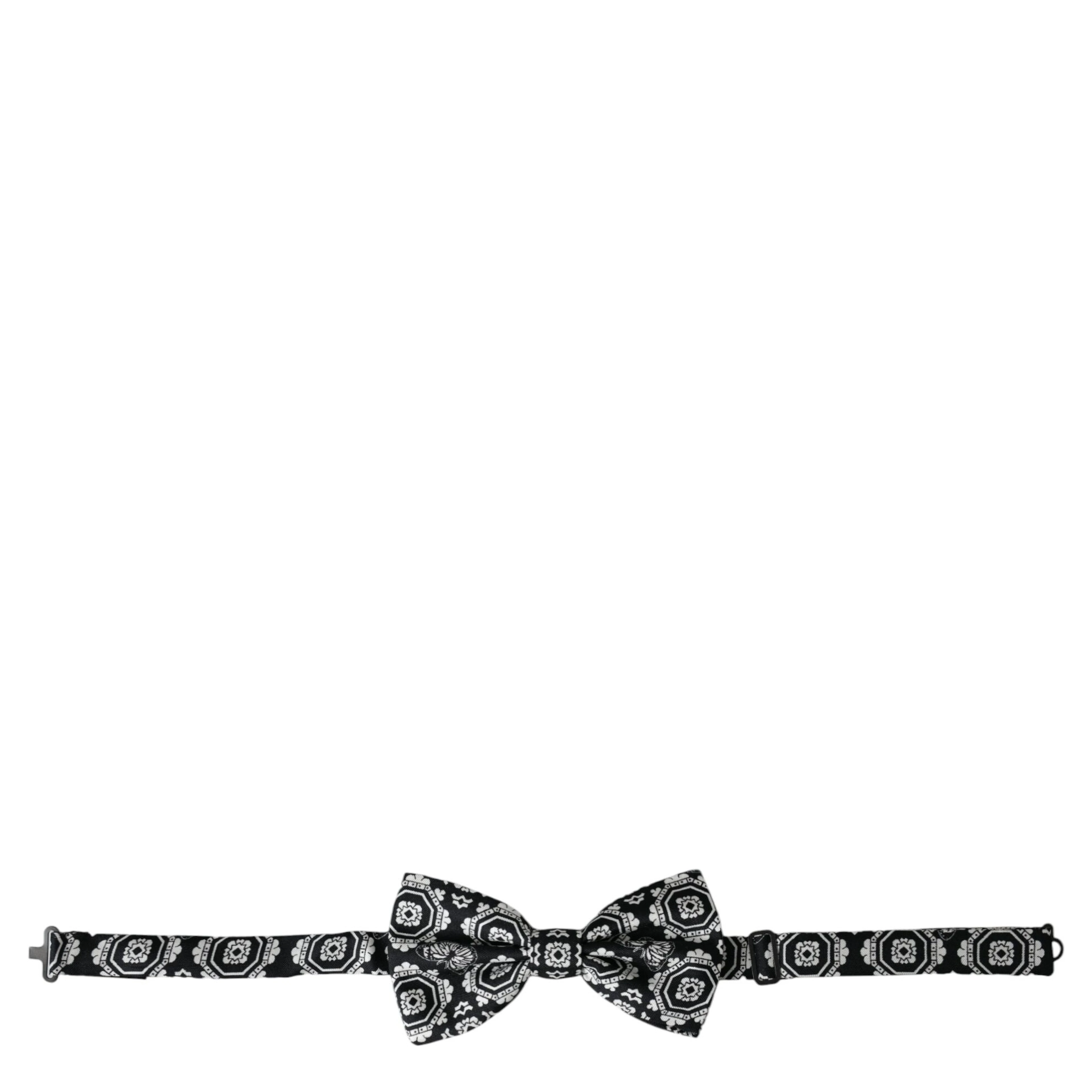 Black White Printed Adjustable Neck Men Bow Tie