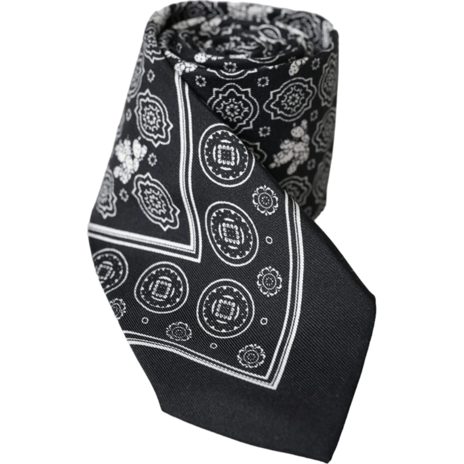 Black Patterned 100%Silk Adjustable Tie