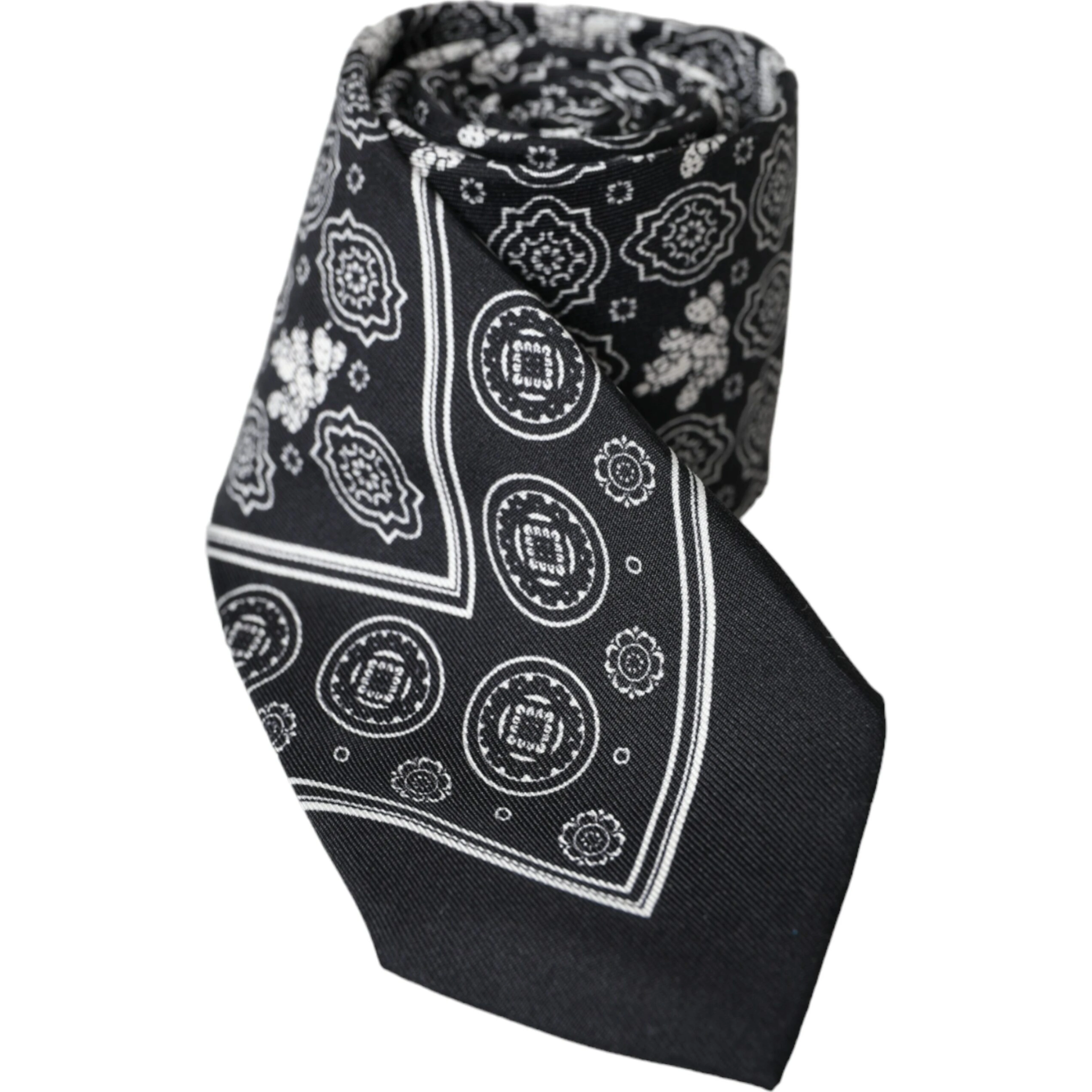 Black Patterned 100%Silk Adjustable Tie