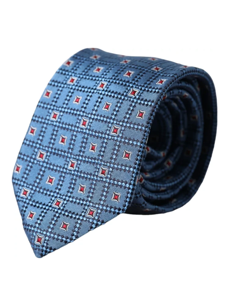 Blue Patterned 100% Silk Adjustable Men Tie