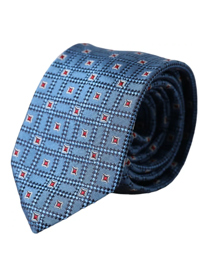 Blue Patterned 100% Silk Adjustable Men Tie